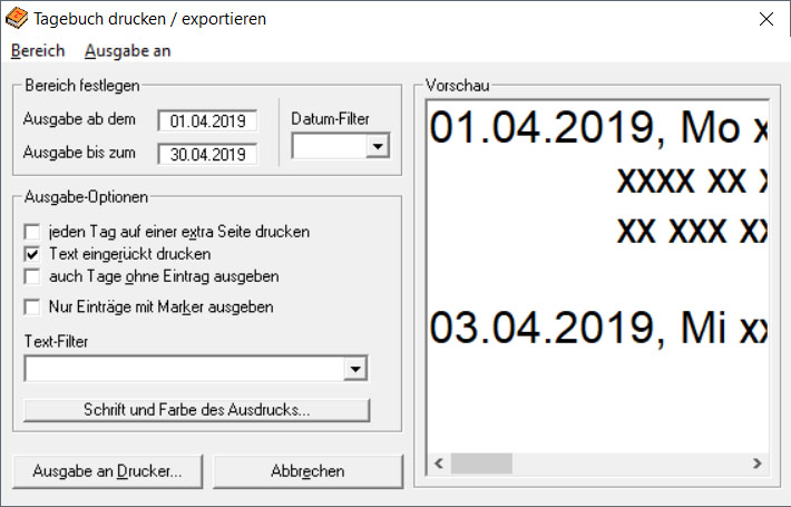 Tagebuch Screenshot